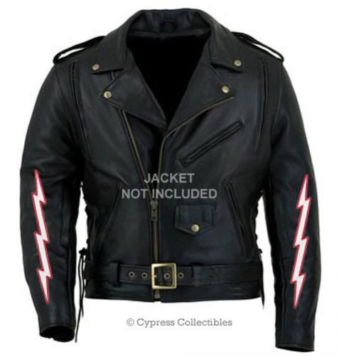 Lot of two (2) red lightning bolt patch embroidered iron-on biker sleeves large