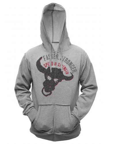 New speed &amp; strength bull-headed adult cotton/poly hoody/sweatshirt, gray,med/md