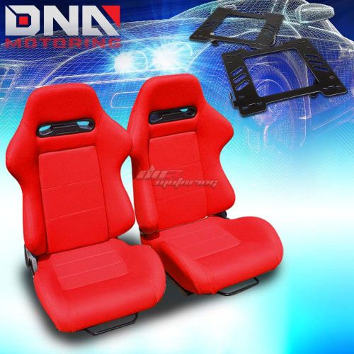 For 99-04 mustang sn-95 mount/bracket+type-r red cloth racing seat reclinable x2