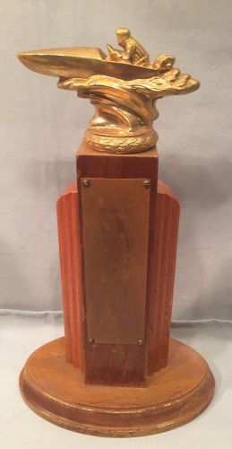 Art deco wood base speedboat racing trophy outboard 10 1/2&#034; 1952
