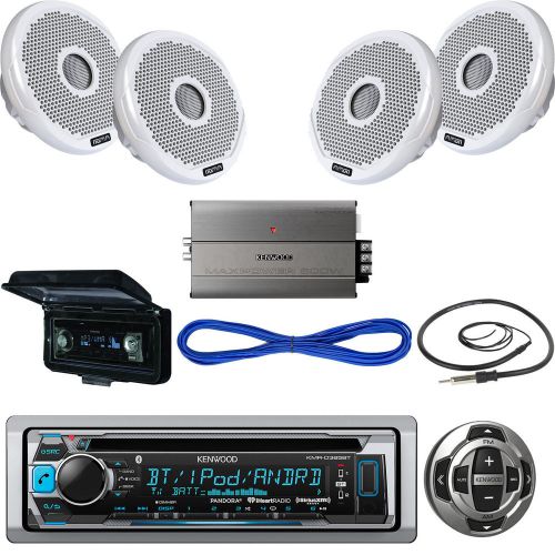Kenwood bluetooth marine usb radio,remote,boat 6"speakers&amp;wire,amp,antenna,cover