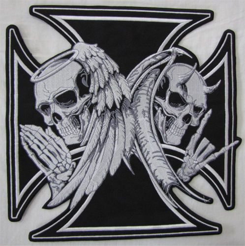 Large death devil iron cross bike motorcycle biker embroidered sew badge patch