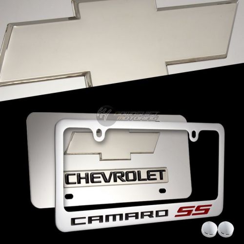 2pcs chevrolet camaro ss mirror stainless steel license plate frame-front &amp; back