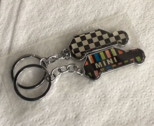 Mini cooper key chain key ring pair checkered flag rainbow new!