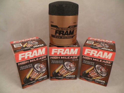 Three new hm8a fram high mileage® oil filters ph8a