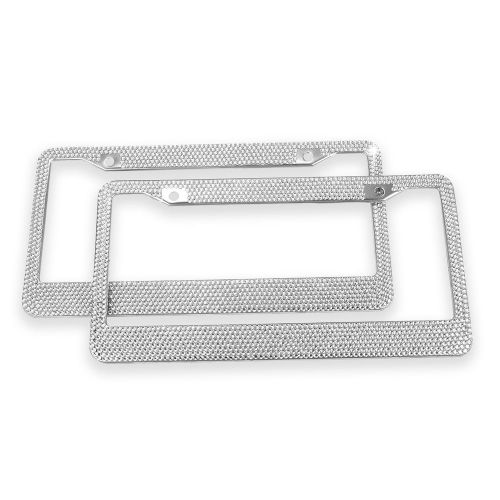 Ohuhu 2 bling license plate frame with 8 crystal rows 2-pack for both front a...