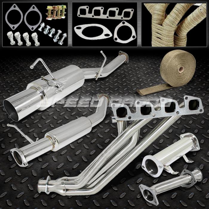 4" burnt tip catback+header+piping full exhaust system+wrap 89-94 240sx s13 dohc
