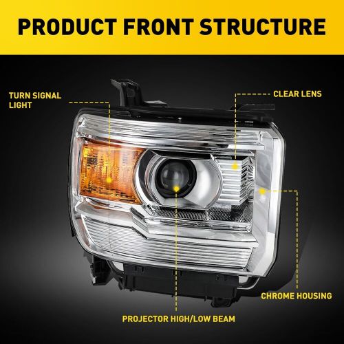 Chrome Housing Headlights Set For 2014-2019 GMC Sierra 1500 2500 3500 Assmeblies, US $205.99, image 3