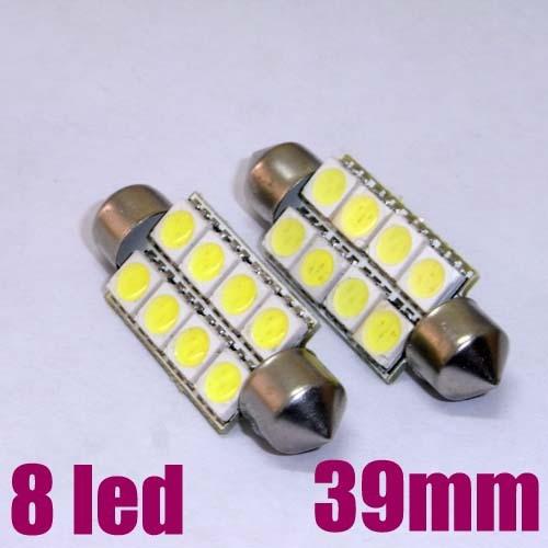 2x auto car dome lamp 5050 chip 8 smd 8 led festoon light bulbs 39mm white