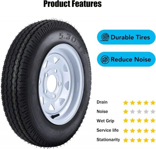 4pack Trailer Tires with 12" Rims 5 Lug on 4.5" 5.30-12 5.30x12, US $237.98, image 3