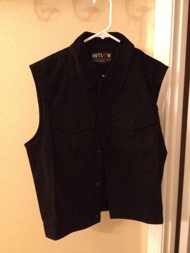 Black denim outlaw motorcycle vest 