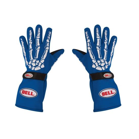 New bell blue skeleton racing/driving gloves, size xxl, double layer sfi 14