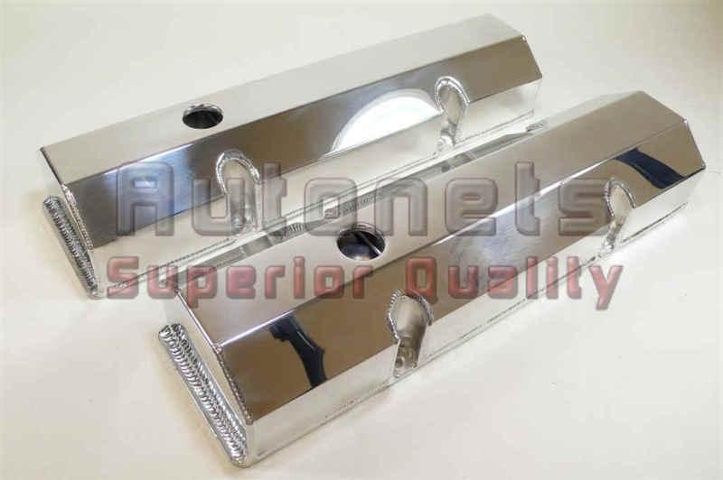 Small block chevy fabricated polished aluminum valve cover tall  sbc flat top