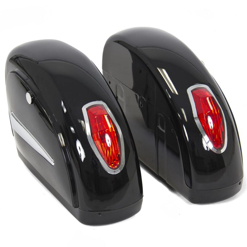 Black motorcycle cruiser hard saddle bags trunk luggage w/ lights mount bracket