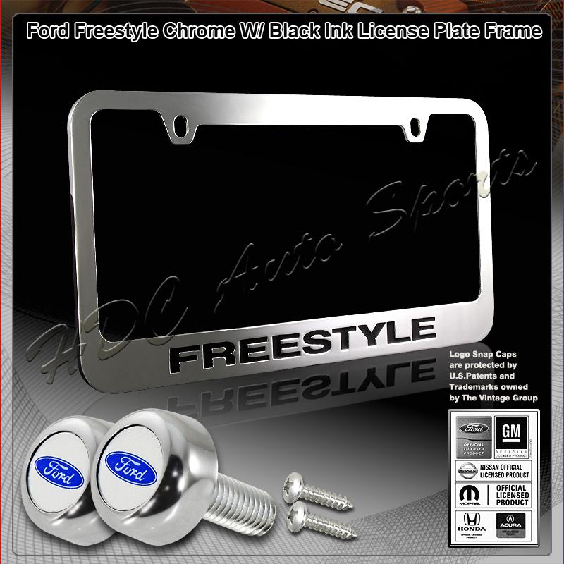 Standard us size chrome ford freestyle license plate frame w/ screw caps covers