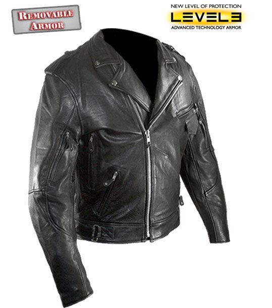 Xelement mens black pistol pete buffalo leather armored classic biker jacket