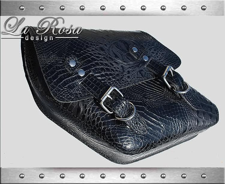 Larosa hd dyna glide black gator alligator design leather left side saddlebag