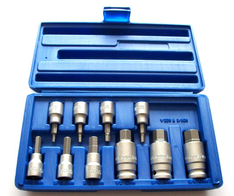 10pc 3/8" & 1/2" drive metric allen hex bit socket set