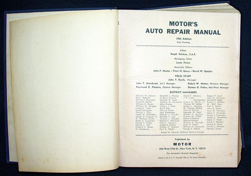 Sell MOTOR'S AUTO REPAIR MANUAL 1959 1966 29th EDITION in Mukwonago
