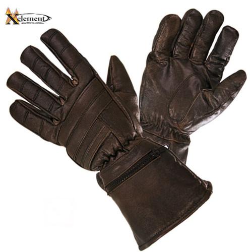 Xelement driving retro mens  brown leather gauntlet motorcycle gloves
