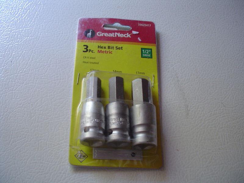 Great neck three-piece hex bit set – metric – new – 1/2 inch drive – 33625417