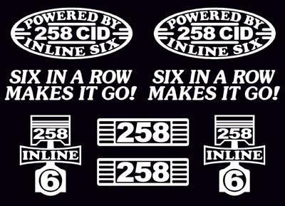 8 decal set 258 cid inline 6 engine straight six emblem stickers i6