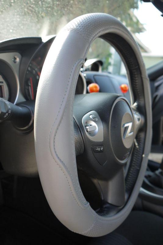 Sell GRAY LEATHER STEERING WHEEL TRIM WRAP COVER CIRCLE COOL 57002