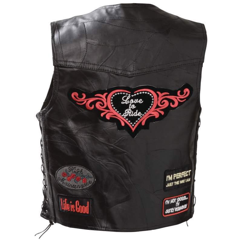 New ladies leather motorcycle biker vest love to ride patch sizes s m l xl 2xl