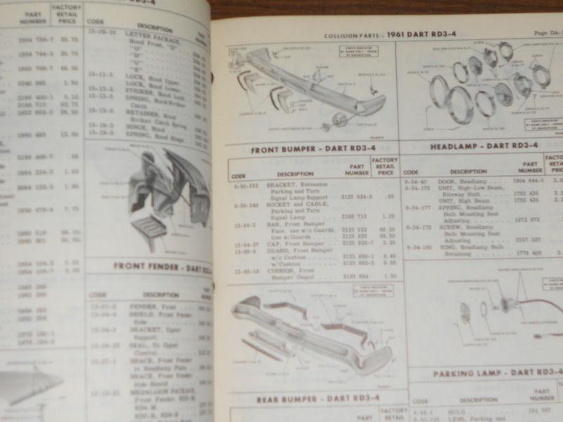 Sell 1961 CHRYSLER PLYMOUTH DODGE COLLISION PARTS CATALOG / ORIGINAL