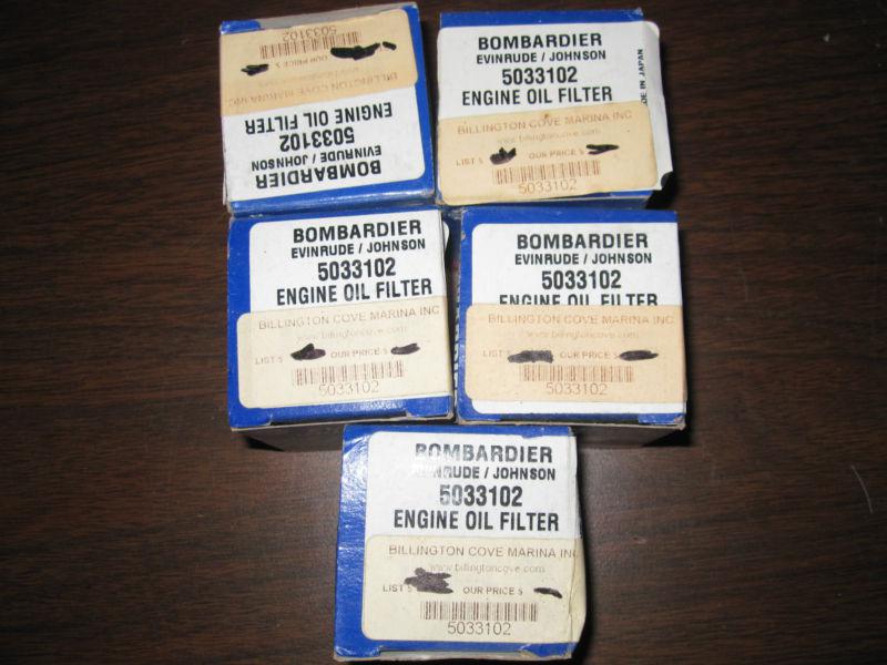 Omc 763364 5033102 oil filter evinrude johnson 9.9/15 hp  lot of 5