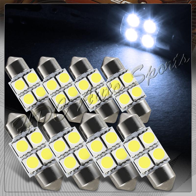 8x 31mm 4 smd white led festoon dome map glove box trunk replacement light bulbs