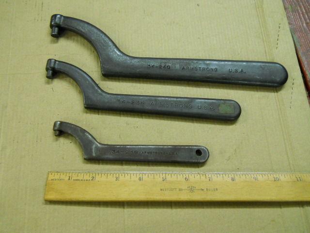 3 vintage armstrong pin spanner wrenches 34240, 34234, 34219