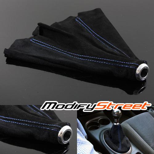Jdm universal manual/auto gear shift shifter boot cover suede black/blue stitch