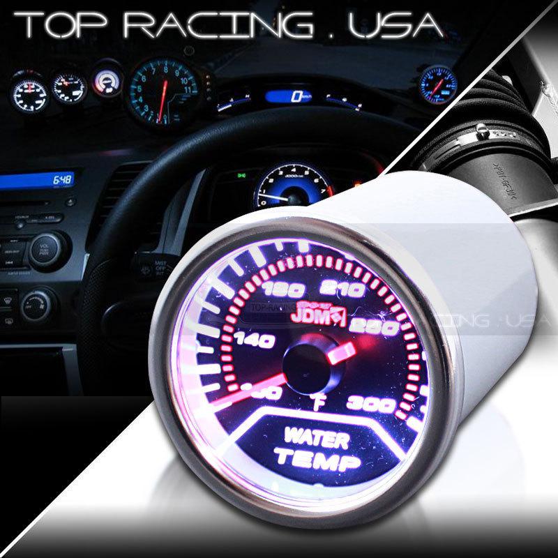 Jdm sport universal 2" 52mm water temperature white led smoke tint len gauge