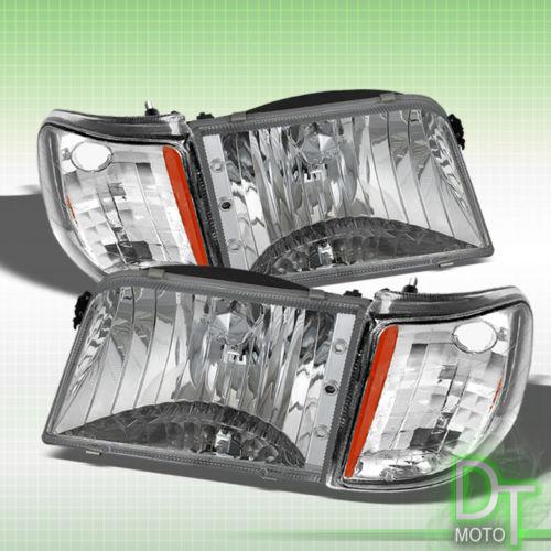 93-97 ford ranger crystal chrome headlights w/corner signal lamp left+right pair