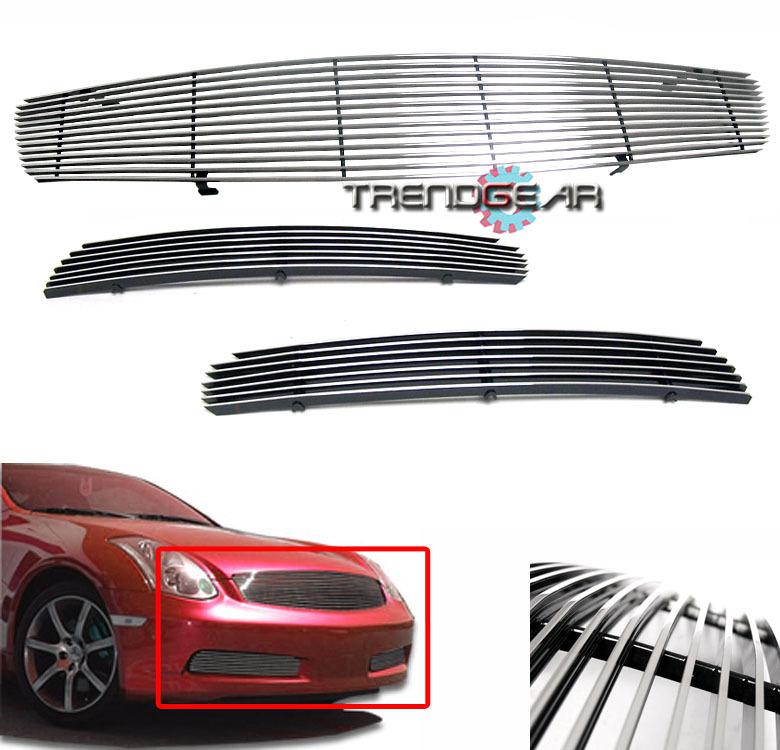 03-07 infiniti g35 coupe front upper+bumper billet grille insert combo 04 05 06