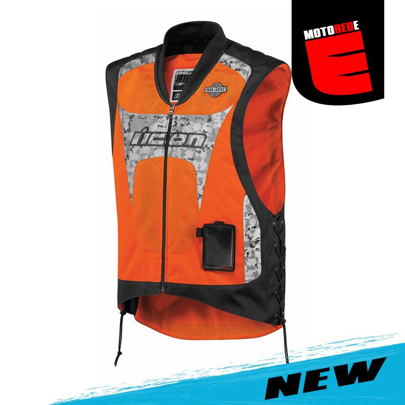 Icon interceptor reflective motorcycle vest hi-viz orange large - xlarge l - xl