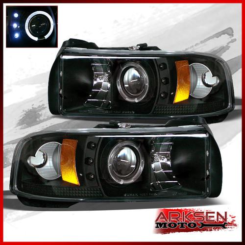 94-01 dodge ram dual halo projector led black headlights lamps left+right set