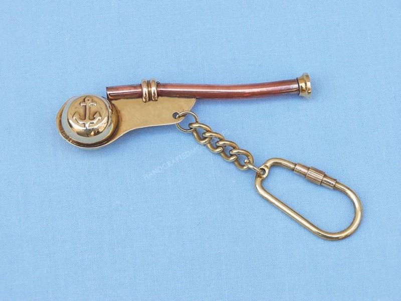 Solid brass copper bosun whistle key chain ring nautical keychain keyring rings