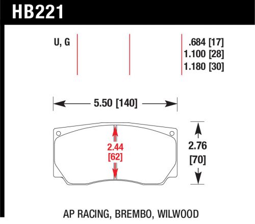 Hawk hb221u1.10 dtc-70 brake pad ap racing brembo wilwood 1.100 thick