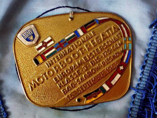 Rr rare speedboat motor boat regatta flag+medal plaque  1963 grand prix germany