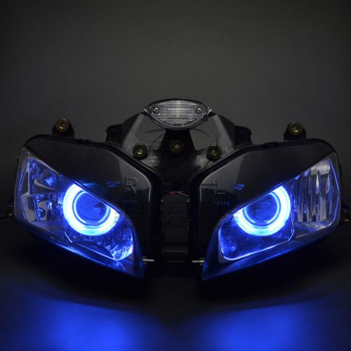 Headlight assembly blue angel eye halo ring projector for honda cbr600 2003-2006