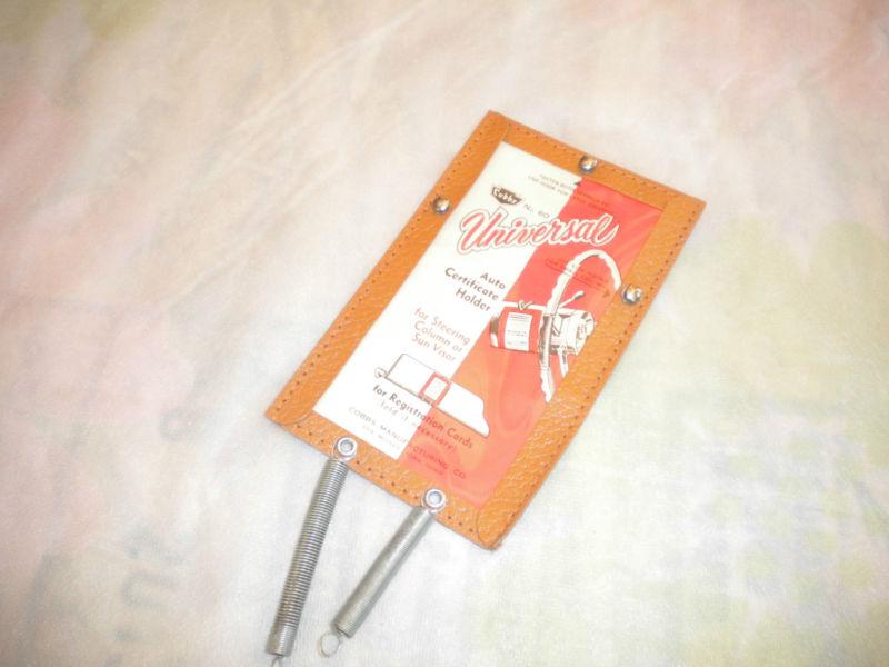 Vintage nos 50's wrap around visor steering wheel registration holder auto accy.