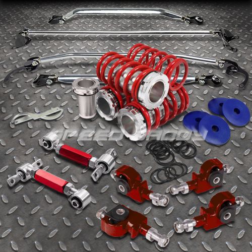Purchase 14PC RED COILOVER SPRING+STRUT BARS+CAMBER SUSPENSION KIT 88