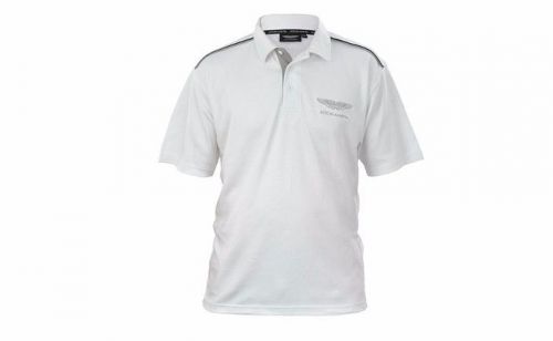 Aston martin mens gents polo shirt - white w/ grey - short sleeve
