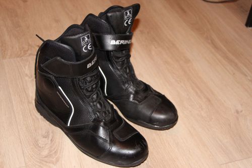 Mens black leather bering charger ankle boots waterproof motorcycle motorbike