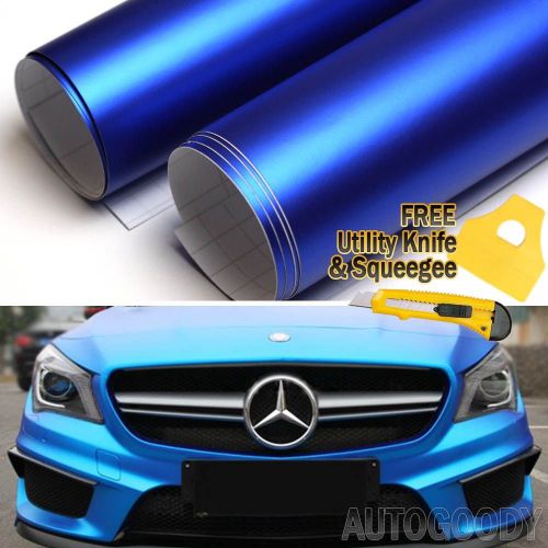 24" x 60" satin matte chrome metallic deep blue vinyl film wrap bubble free