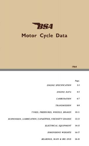 Bsa motor cycle data 1964 catalog