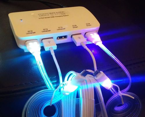 5 usb port rapid charging station white +4 charging cables - rideshare uber lyft
