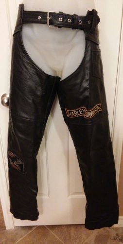 Interstate leather chaps with harley davidson patches - xl